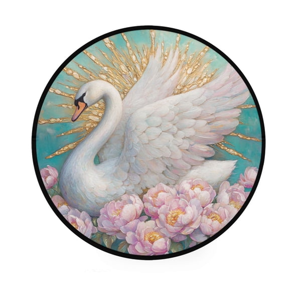 BZSMCE Round Decorative Floor Mat Ethereal Swan Majesty Pattern 36.2IN