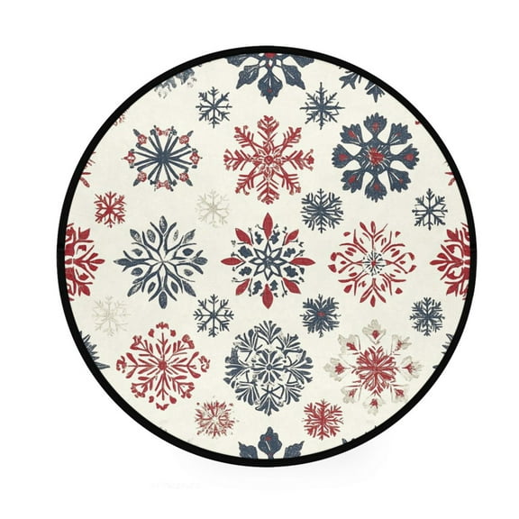 BZSMCE Round Decorative Floor Mat Festive Winter Snowflakes Pattern 36.2IN