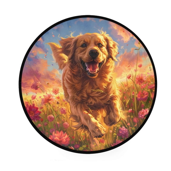 BZSMCE Round Decorative Floor Mat Fields Of Happiness Pattern 36.2IN