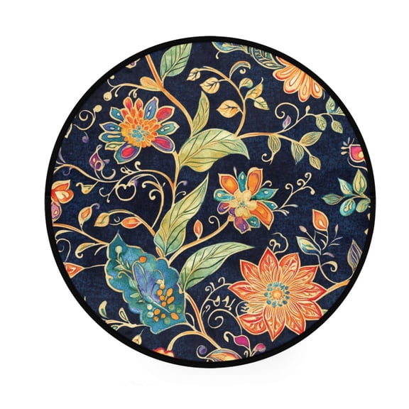 BZSMCE Round Decorative Floor Mat Floral Harmony Pattern 36.2IN