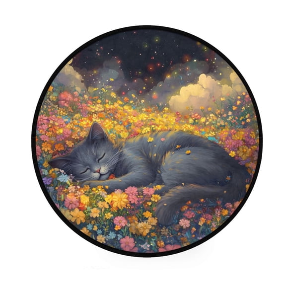 BZSMCE Round Decorative Floor Mat Flower-filled Dreams Pattern 36.2IN