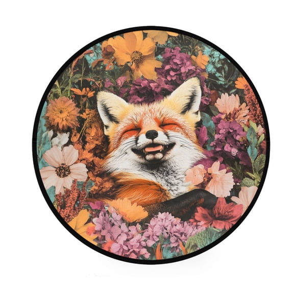 BZSMCE Round Decorative Floor Mat Fox in Floral Pattern 36.2IN