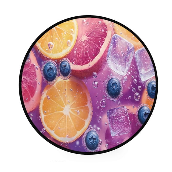 BZSMCE Round Decorative Floor Mat Fruits and Ice in Water Pattern 36.2IN
