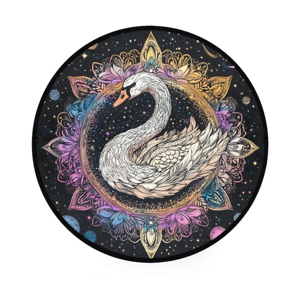 BZSMCE Round Decorative Floor Mat Galactic Elegance The Swan Pattern 36.2IN