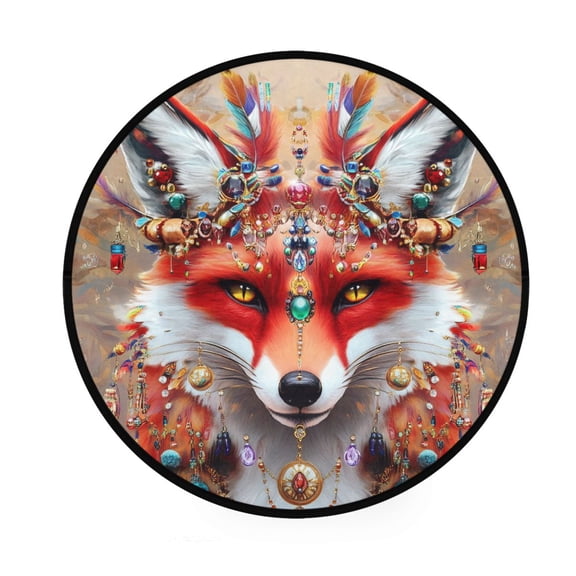 BZSMCE Round Decorative Floor Mat Glamorous Fox Pattern 36.2IN