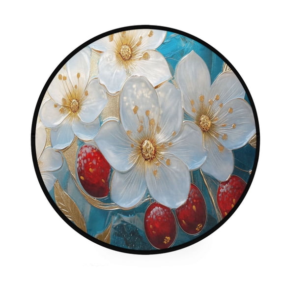BZSMCE Round Decorative Floor Mat Glass Flowers with Gold Accents Pattern 36.2IN