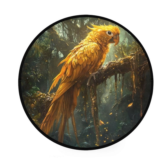 BZSMCE Round Decorative Floor Mat Golden Feathered Majesty Pattern 36.2IN