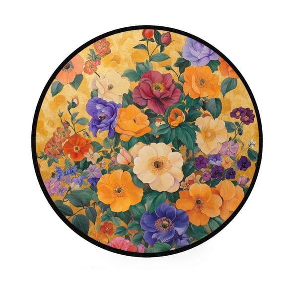 BZSMCE Round Decorative Floor Mat Golden Floral Harmony Pattern 36.2IN