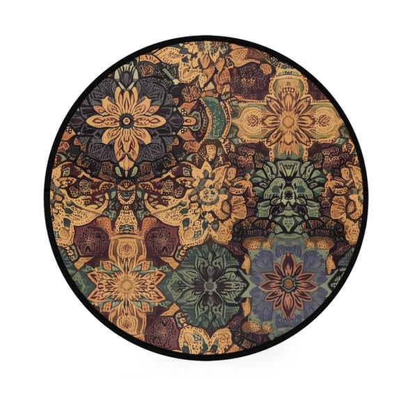 BZSMCE Round Decorative Floor Mat Golden Mandala Mosaic Pattern 36.2IN