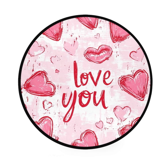 BZSMCE Round Decorative Floor Mat Heartfelt Message Pattern 36.2IN