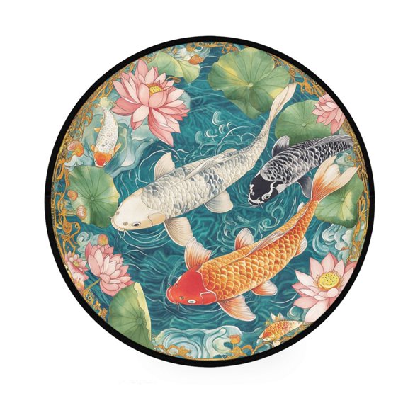 BZSMCE Round Decorative Floor Mat Koi Harmony Pattern 36.2IN