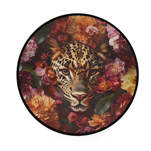 BZSMCE Round Decorative Floor Mat Leopard in Bloom Pattern 36.2IN