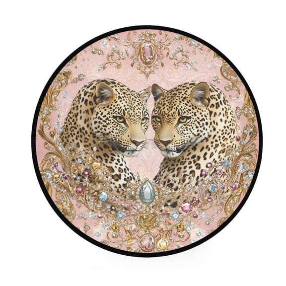 BZSMCE Round Decorative Floor Mat Leopards with Jewelry Pattern 36.2IN