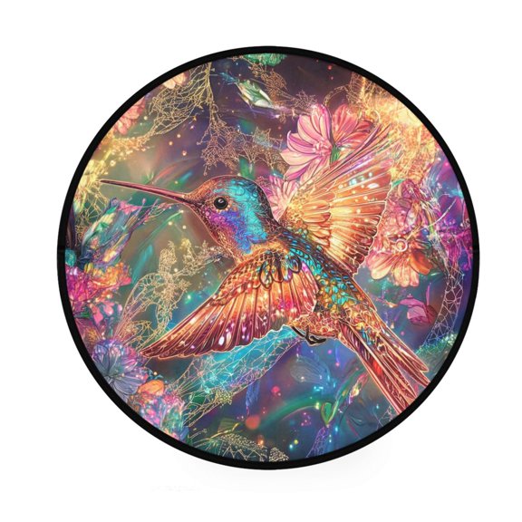 BZSMCE Round Decorative Floor Mat Luminous Hummingbird Magic Pattern 36.2IN