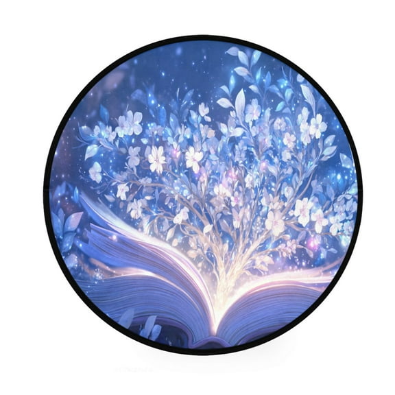BZSMCE Round Decorative Floor Mat Magical Book with Flowers Pattern 36.2IN