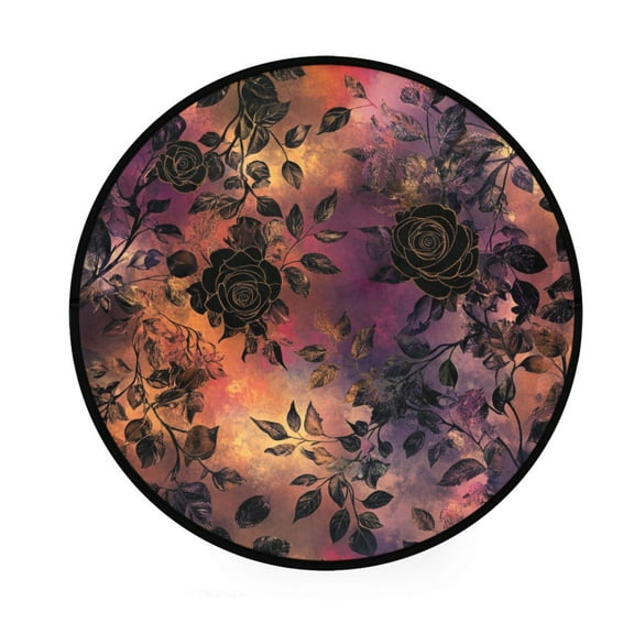 BZSMCE Round Decorative Floor Mat Mystical Blooms Pattern 36.2IN