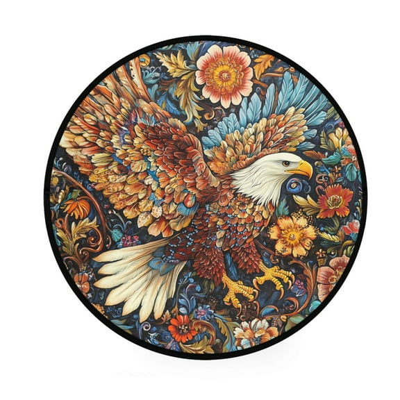 BZSMCE Round Decorative Floor Mat Ornate Eagless Artwork Pattern 36.2IN