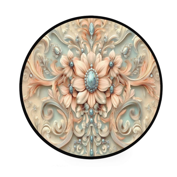 BZSMCE Round Decorative Floor Mat Ornate Floral and Gemstone Pattern 36.2IN