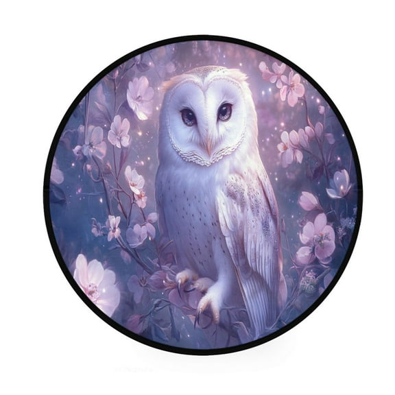 BZSMCE Round Decorative Floor Mat Owl in Blossoms Pattern 36.2IN