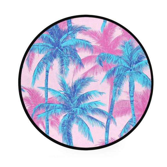 BZSMCE Round Decorative Floor Mat Palm Paradise Pattern 36.2IN