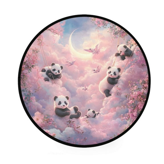 BZSMCE Round Decorative Floor Mat Panda Playground Pattern 36.2IN