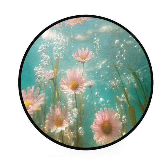 BZSMCE Round Decorative Floor Mat Pink Flowers and Bubbles Pattern 36.2IN