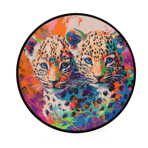 BZSMCE Round Decorative Floor Mat Playful Lion Parade Pattern 36.2IN