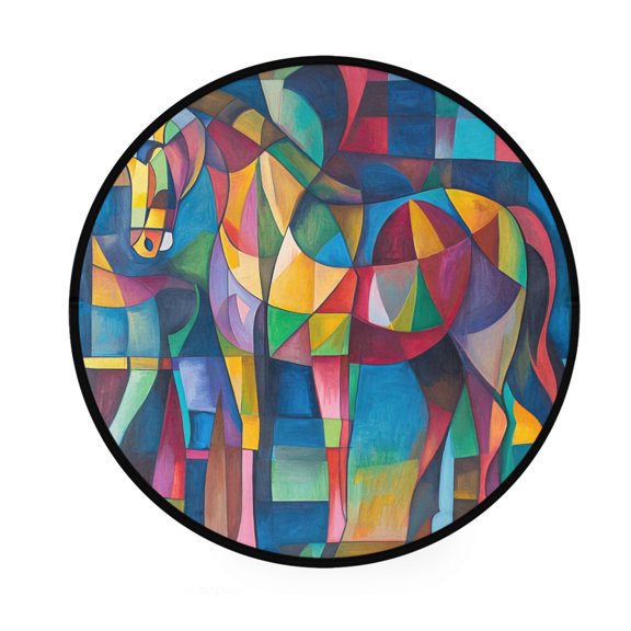 BZSMCE Round Decorative Floor Mat Prismatic Stallion Pattern 36.2IN