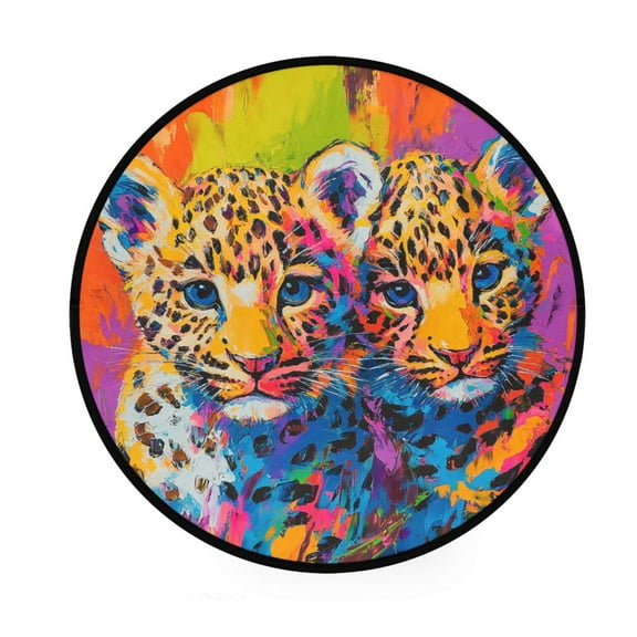 BZSMCE Round Decorative Floor Mat Radiant Leopard Twins Pattern 36.2IN