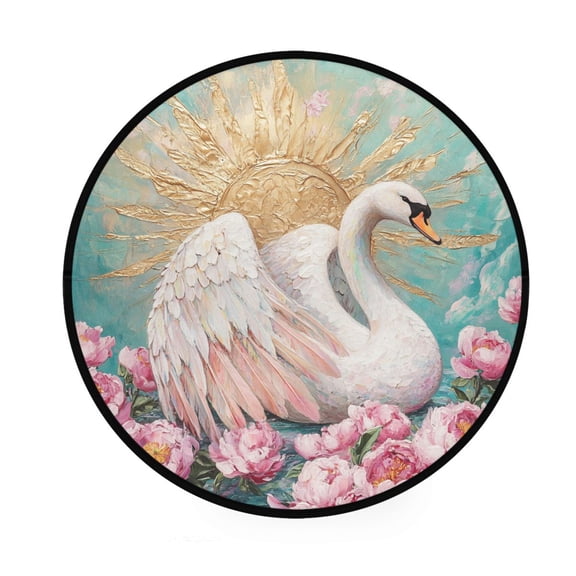 BZSMCE Round Decorative Floor Mat Radiant Swan Serenade Pattern 36.2IN