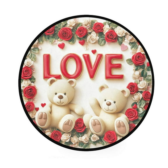 BZSMCE Round Decorative Floor Mat Romantic Bears Pattern 36.2IN