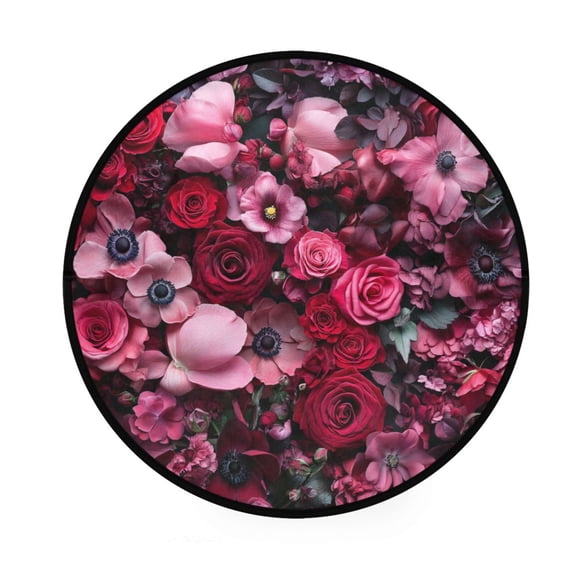 BZSMCE Round Decorative Floor Mat Rose Garden Serenade Pattern 36.2IN