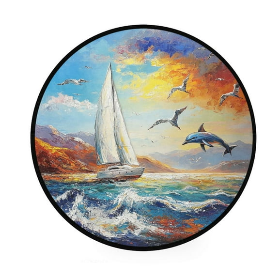 BZSMCE Round Decorative Floor Mat Sailing Into Serenity Pattern 36.2IN