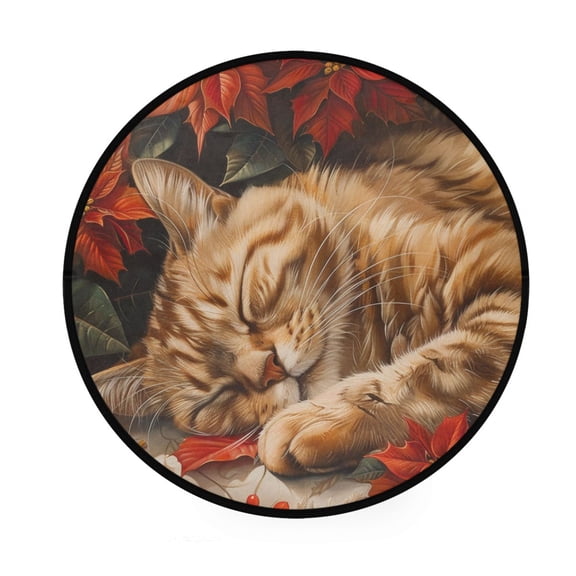 BZSMCE Round Decorative Floor Mat Sleepy Ginger and Poinsettias Pattern 36.2IN