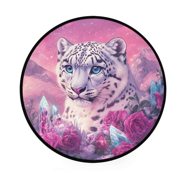 BZSMCE Round Decorative Floor Mat Snow Leopard Fantasy Art Pattern 36.2IN