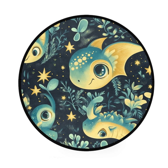BZSMCE Round Decorative Floor Mat Starlit Dragons Pattern 36.2IN