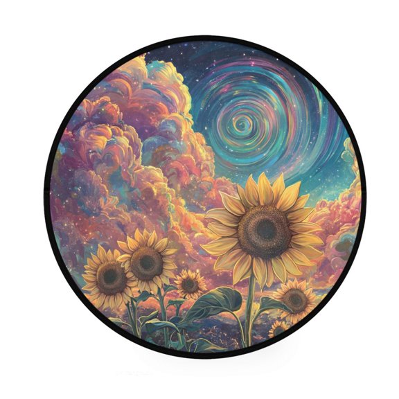 BZSMCE Round Decorative Floor Mat Sunflowers under A Cosmic Sky Pattern 36.2IN