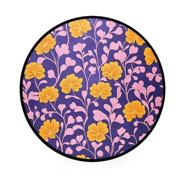 BZSMCE Round Decorative Floor Mat Sunny Floral Dance Pattern 36.2IN