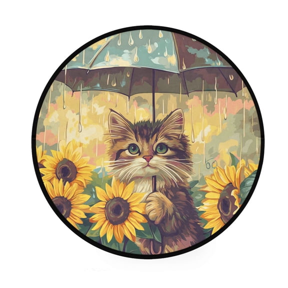 BZSMCE Round Decorative Floor Mat Sunny Umbrella Paws Pattern 36.2IN