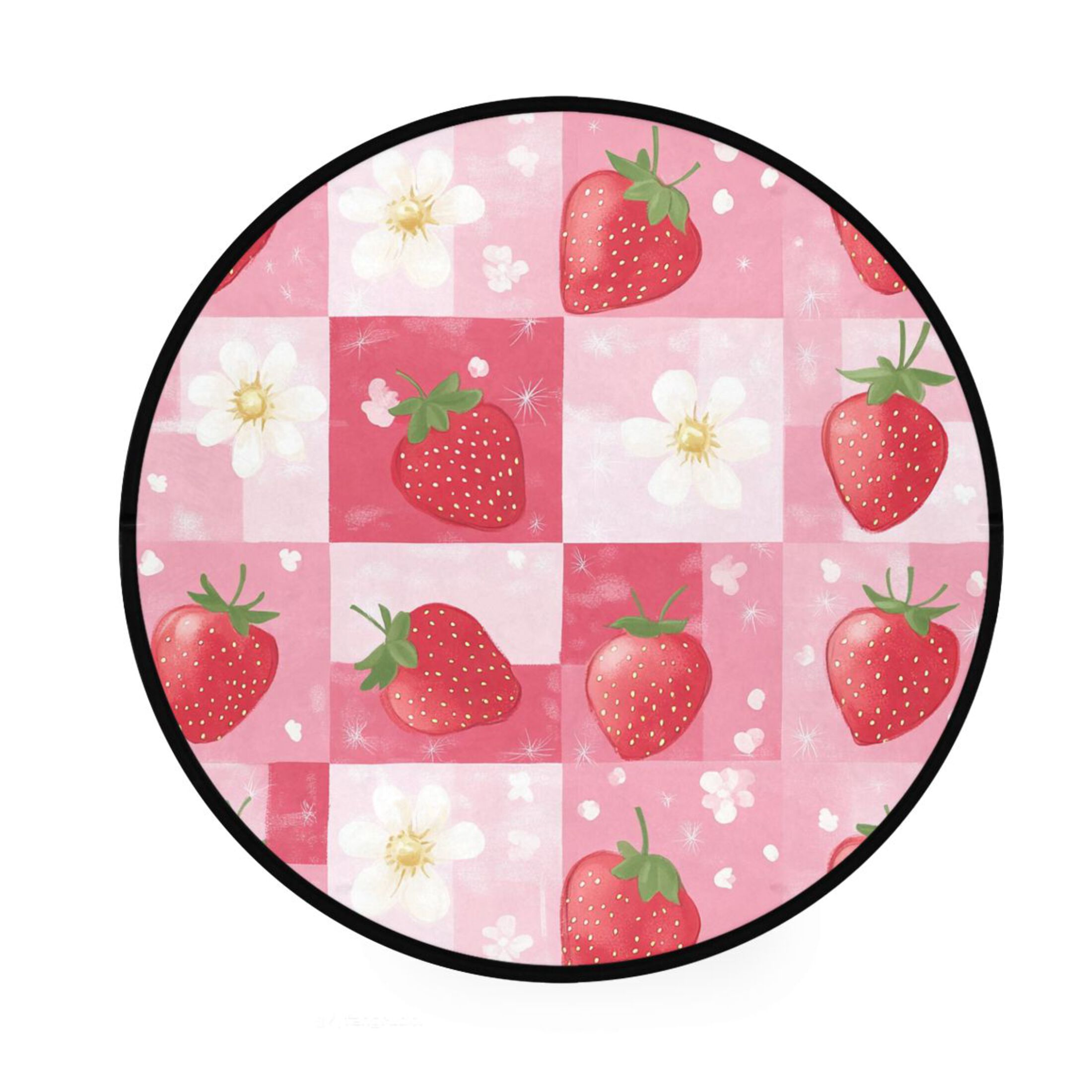 BZSMCE Round Decorative Floor Mat Sweet Strawberry Pattern 36.2IN ...