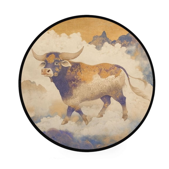 BZSMCE Round Decorative Floor Mat The Ethereal Bull Pattern 36.2IN