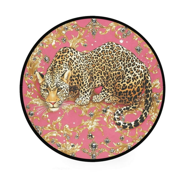 BZSMCE Round Decorative Floor Mat The Golden Leopards Pattern 36.2IN