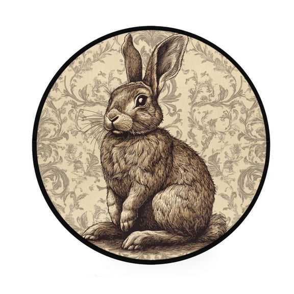 BZSMCE Round Decorative Floor Mat Timeless Bunny Charm Pattern 36.2IN