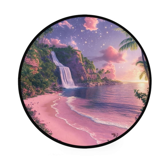 BZSMCE Round Decorative Floor Mat Tropical Twilight Oasis Pattern 36.2IN