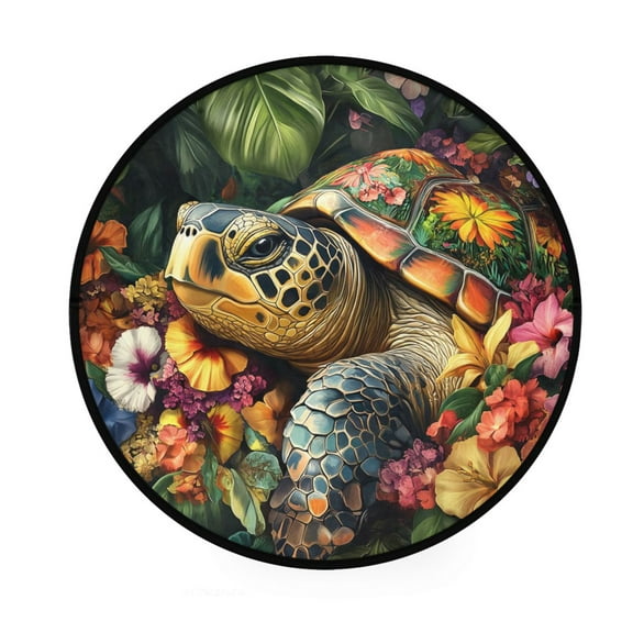 BZSMCE Round Decorative Floor Mat Turtle Blossom Serenity Pattern 36.2IN