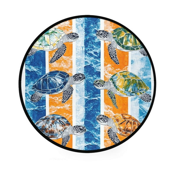 BZSMCE Round Decorative Floor Mat Turtle Escape Pattern 36.2IN