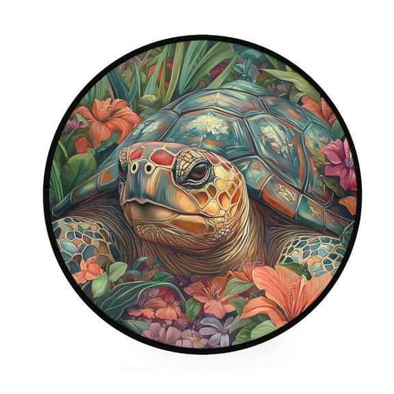 BZSMCE Round Decorative Floor Mat Turtle in A Tropical Paradise Pattern 36.2IN