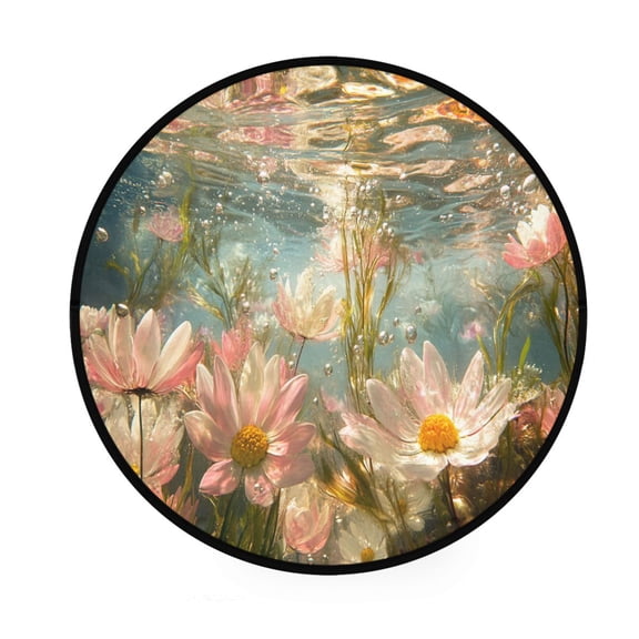 BZSMCE Round Decorative Floor Mat Underwater Flowers and Bubbles Pattern 36.2IN