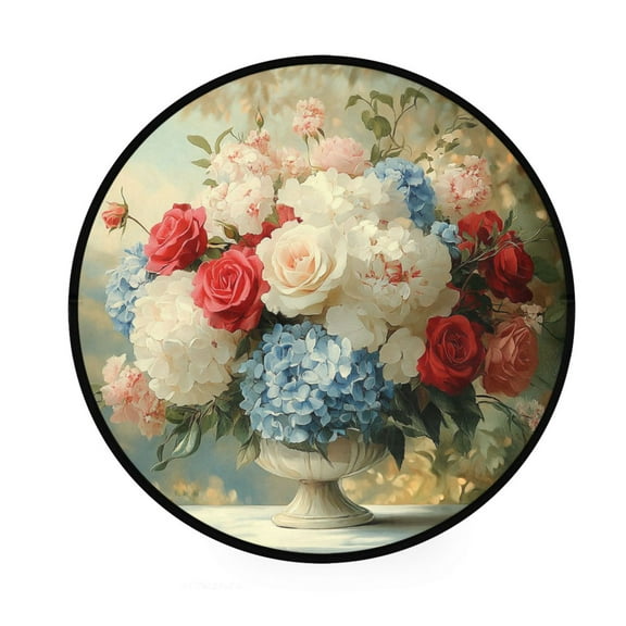 BZSMCE Round Decorative Floor Mat Vibrant Bouquet Of Elegance Pattern 36.2IN