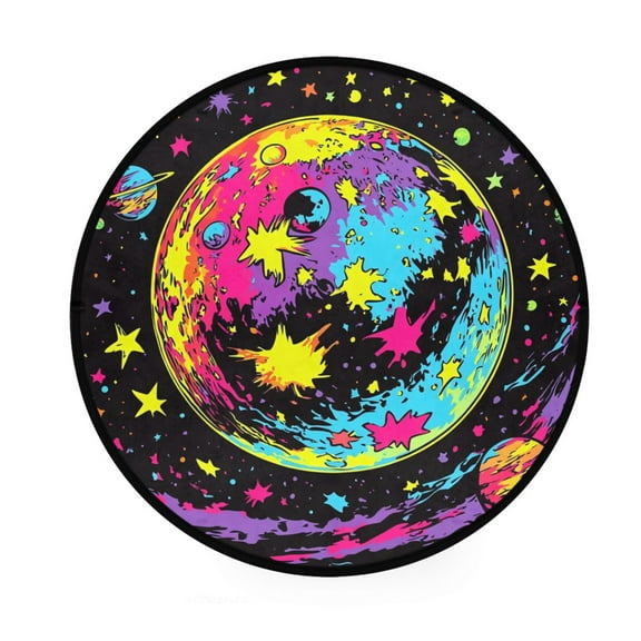 BZSMCE Round Decorative Floor Mat Vibrant Planetary Scene Pattern 36.2IN